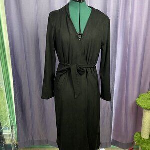 Brunette Long Tie Front Faux Suede Coat